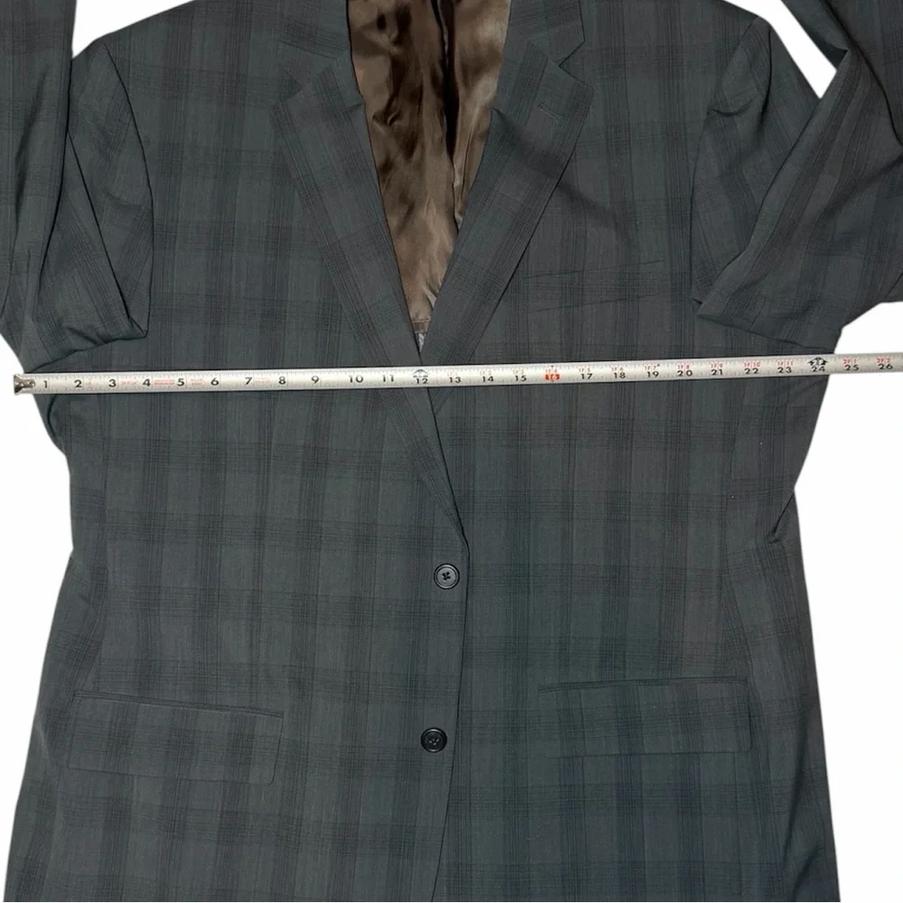 John Varvatos Window Pane Plaid Gray Wool Blend 2 Button Blazer 48‎ Long